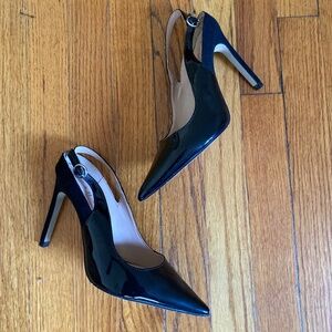Zara black patent/faux suede slingback heels, Size: 7